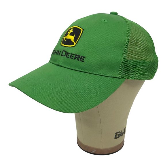 John Deere Mesh Adjustable Strapback Cap Trucker Farmer Hat Logo Patch Green - Picture 3 of 12